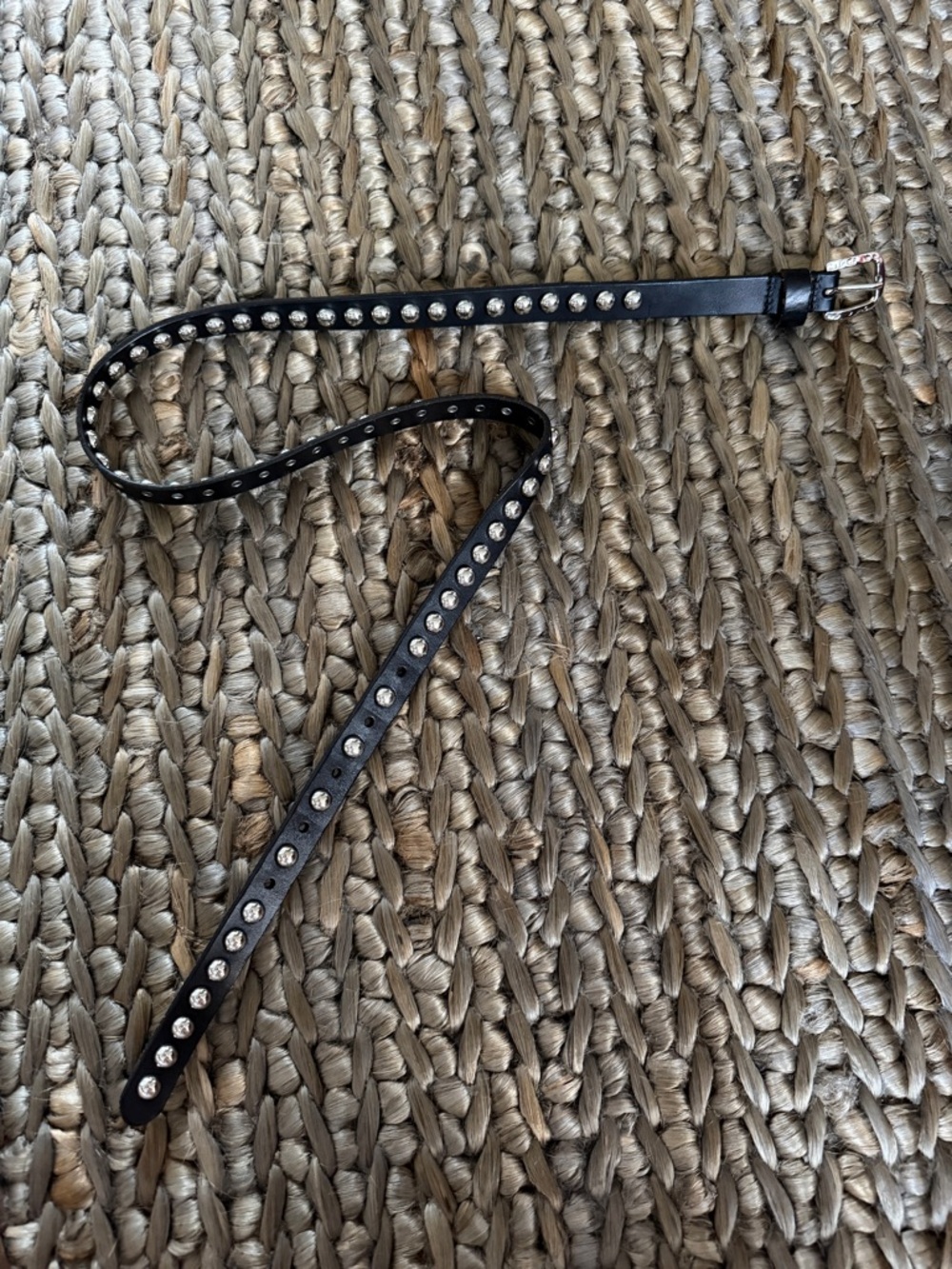 Black silver studded skinny leather belt